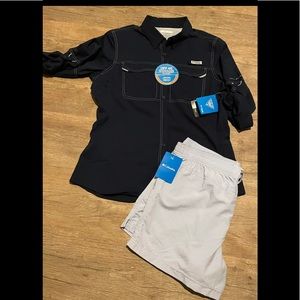 olumbia woman’s long sleeve shirt and shorts combo